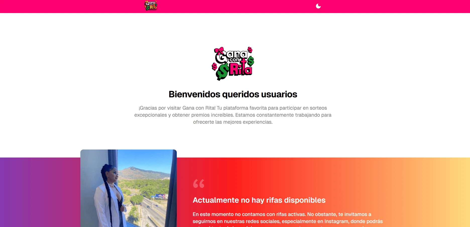 Diseño web premium para Gana con Rita - Plataformas de Rifas.